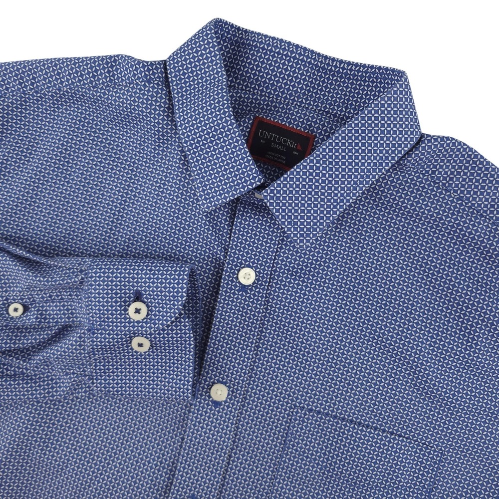 UNTUCKit Vitanza Shirt Mens S Blue Geometric Long Sleeve Button Up Cotton Casual